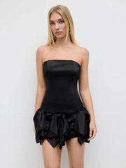 Satin Bowknot Bandeau Mini Dress With Adjustable Straps