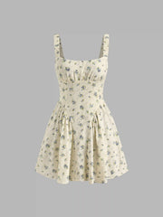 Cotton-blend Ditsy Floral Ruched Mini Cami Dress
