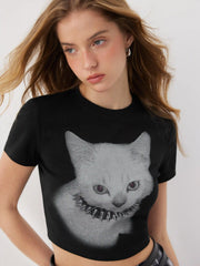 Round Neckline Cat Graphic Tee
