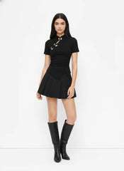 Mandarin Collar Ruched Split Top