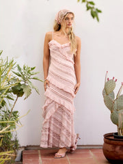 V-neck Lace Ruffle Hem Mermaid Maxi Dress