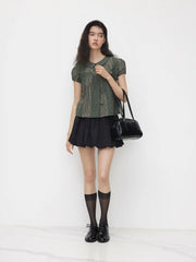 Cotton-blend Peter Pan Collar Check Bowknot Oversized Blouse
