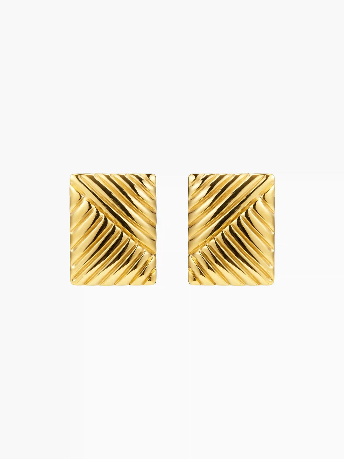 SQUARE 18K GOLD PLATED STAINLESS STEEL TEXTURED STUD EARRINGS