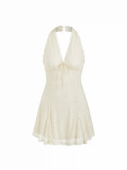 Lace Halter V-neck Bowknot A-line Mini Dress
