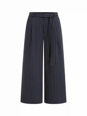 Mid Rise Stripe Wide Leg Trousers With Belt Curve & Plus