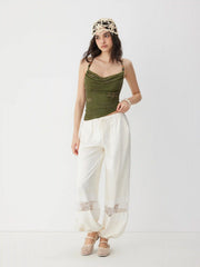 Mid Rise Lace Panel Balloon Pants