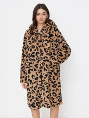 Fleece Hooded Leopard Print Oversized Robe