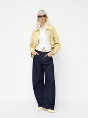 Denim Low Rise Solid Pocket Barrel-leg Jeans