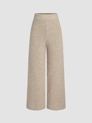 Wool-blend Knitted Mid Waist Wide Leg Trousers