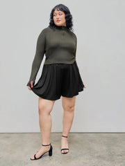Solid Elastic Waist Wide Leg Shorts Curve & Plus