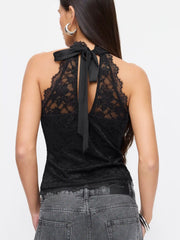 Lace Halter Neckline Tie Back Top