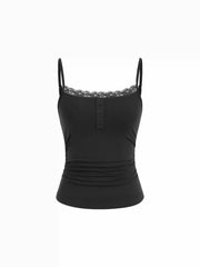 Lace Panel Ruched Henley Cami Top