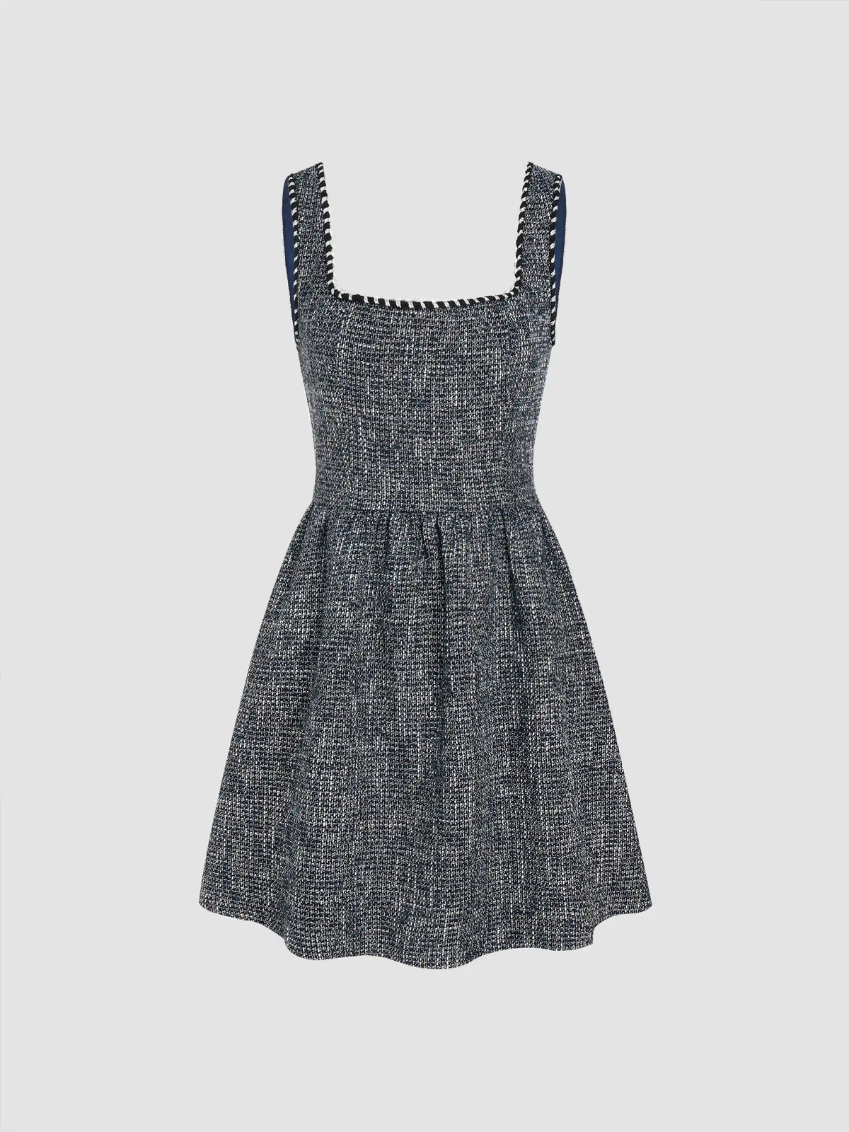 Tweed U-neckline Solid Mini Dress