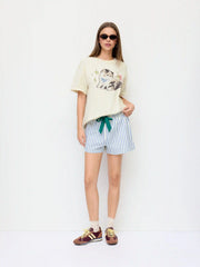 Cotton-blend Cat Graphic Short Sleeve Oversized Tee