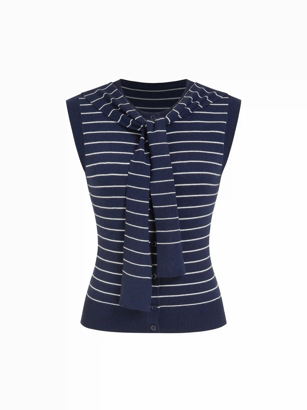 Knit Striped Button Through Top With Scarf