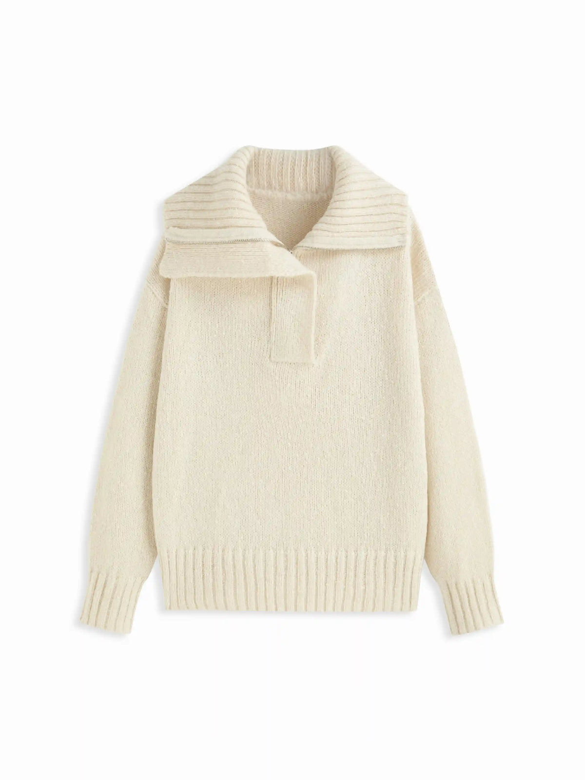 Knit Collar Long Sleeve Zipper Polo Sweater