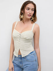 Cotton Sweetheart Stripe Split Shirred Cami Top