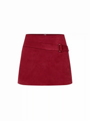 Suede Low Rise Belted A-line Mini Skirt