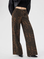 Denim Low Rise Leopard Wide Leg Jeans