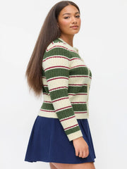 Cable Knit Striped Colorblock Button Top Curve & Plus
