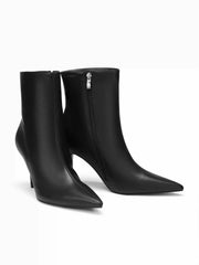POINTED TOE FAUX LEATHER ANKLE BOOTS