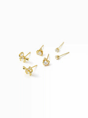 3 PAIRS RHINESTONE & HEART & BOWKNOT EARRINGS SET