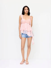 Chiffon Sweetheart Ruffled Layered Asymmetrical Hem Top