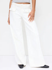 Denim Low Rise  Button Wide Leg Jeans