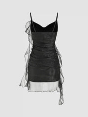 Cowl Neck Ruffle Hem Mini Dress