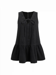 Denim V-neck Knotted A-line Mini Dress Curve & Plus