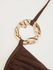 Mesh Halter Neckline Knotted Metal Detail Cami Top