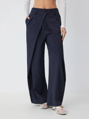 Striped Low Rise Pleated Straight Leg Trousers