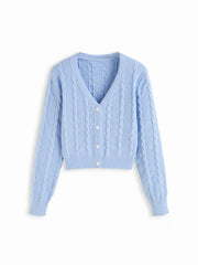 V-neck Cable Knit Button Cardigan