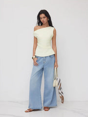 Asymmetrical Neck Twist Ruched Tank Top