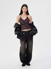 Paris 03 Plaid Halter Neck Crop Top