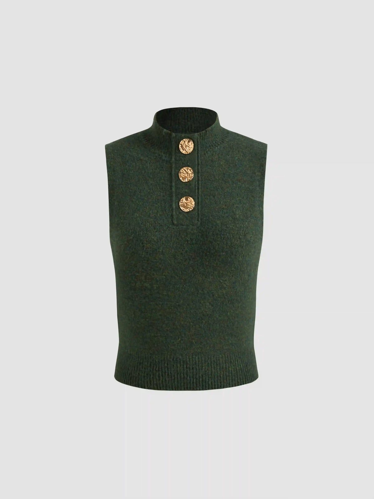 Wool-blend Knit High Neck Metal Button Tank Top