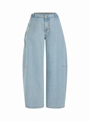 Denim Mid Rise Barrel-Leg Side Strap Jeans