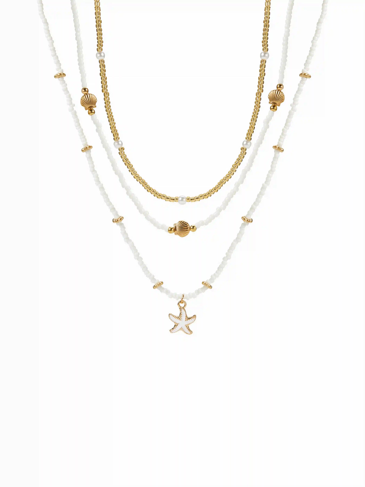 STARFISH & SHELL BEADED LAYERED NECKLACE