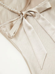 Satin Cowl Neck Bowknot Rhinestone Strap Mini Dress