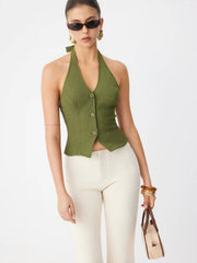 Knit Halter Neckline Backless Blazer Vest