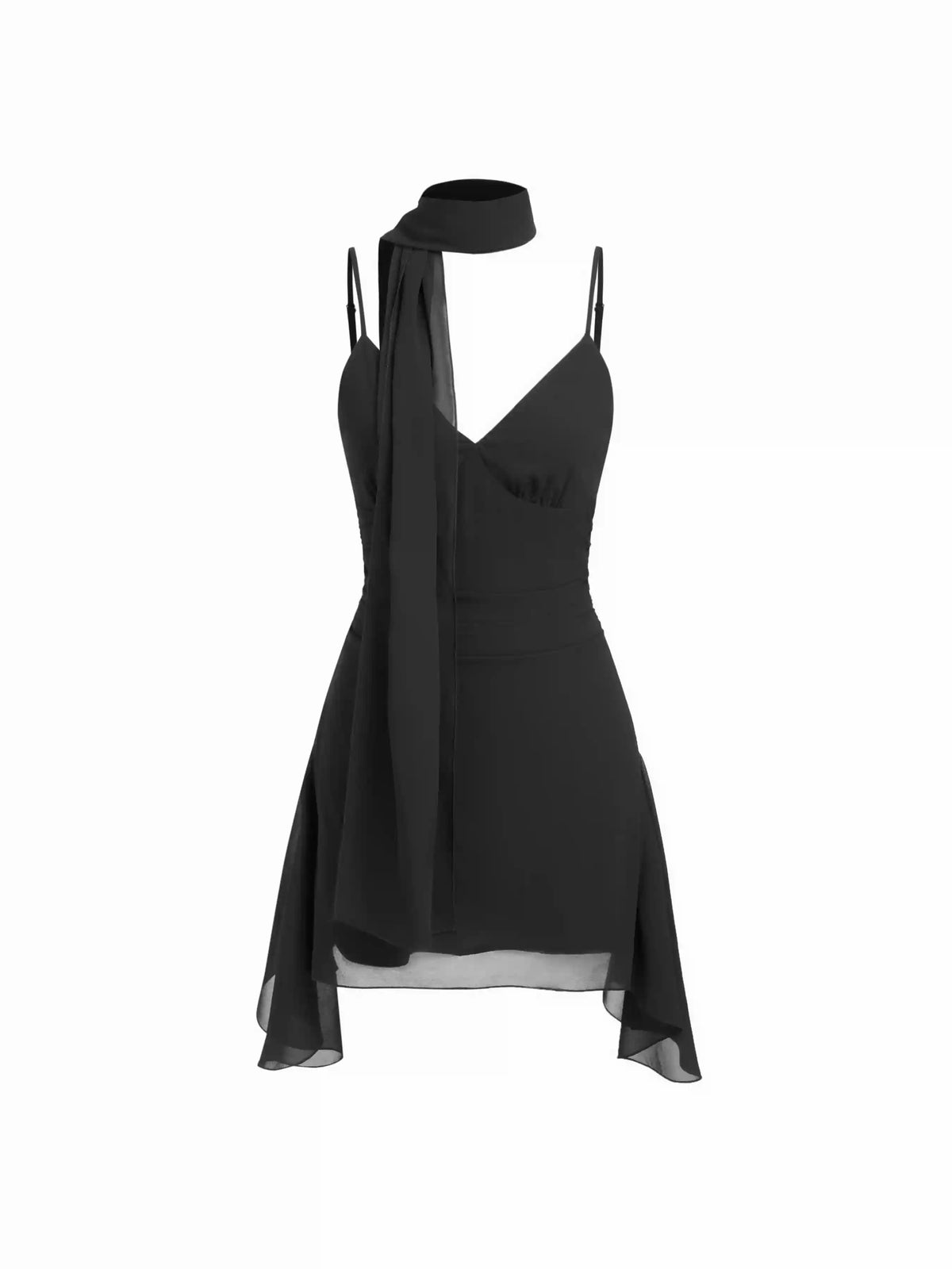 Chiffon V-Neck A-line Mini Dress With Scarf