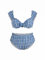 Plaid Sweetheart Lettuce Trim Underwire Bikini Set Curve & Plus