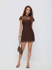 Lace Round Neckline A-line Mini Dress
