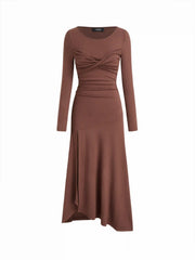 Scoop Neckline Long Sleeve Twist Split Side Maxi Dress