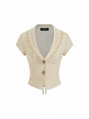 Ruffled Metal Detail Slim Short Sleeve Shacket
