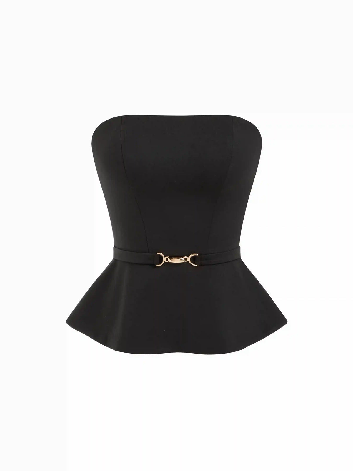 Cinched Waist Metal Detail Belted Bandeau Top