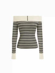 Off-Shoulder Striped Long Sleeve Top
