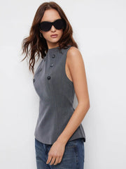 Double-Breasted Peplum Drawstring Top