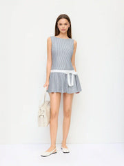Striped Low Rise Bowknot A-line Mini Dress