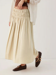 Cotton-blend Mid Rise Flared Midi Skirt